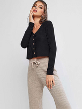 ZAFUL Cardigan en tricot côtelé uni à col en V pour femme